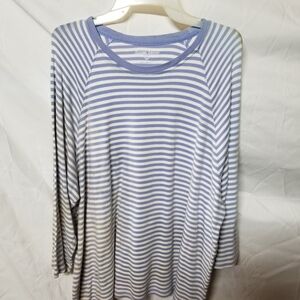 Karen Scott Striped Crewneck Tee in Light Blue and White